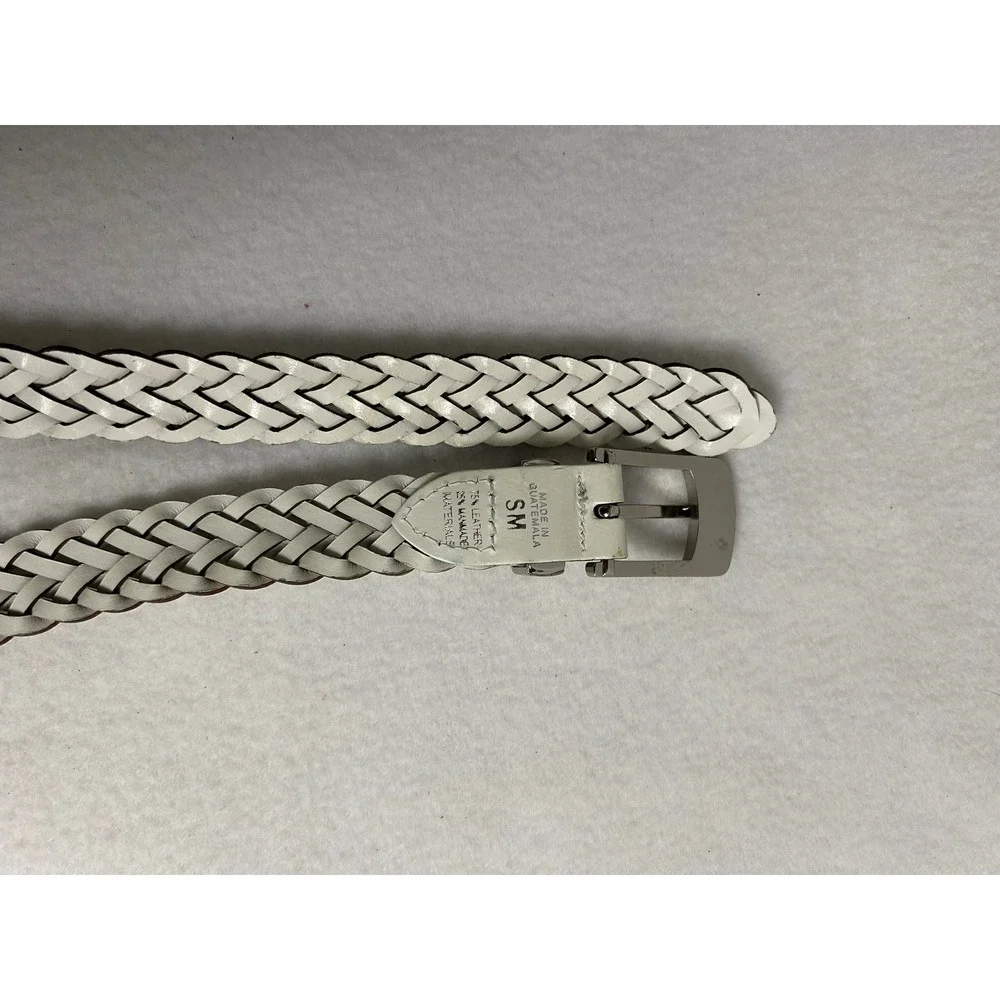 Boho Coastal Nautical Womens SM White Braided Woven Leather Slim Belt
